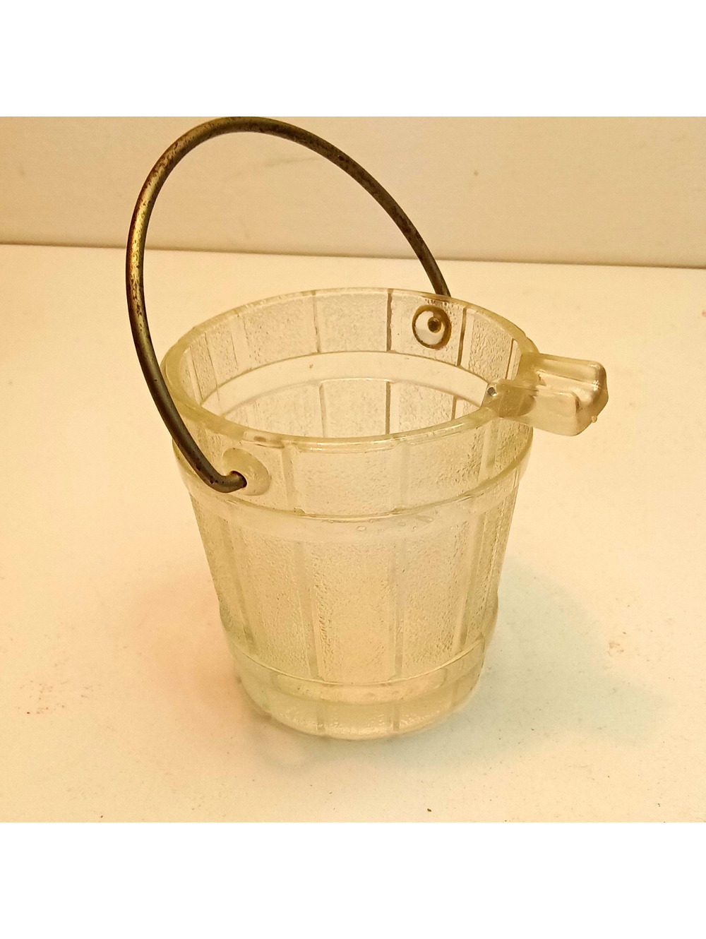 Clear Round Glass Ice Bucket w/ Metal Handle, Bucket & Handle Included